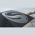 Black fabric car cover with large silver tackle guru logo and orange trim for umbrella large deluxe waterproof 210d