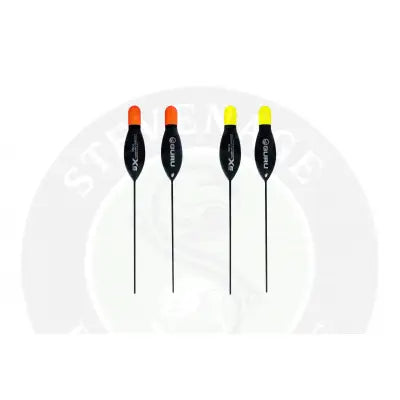Set of four tackle guru xs cookie carbon floating fishing indicators with black bodies orange and yellow tops for modern anglers