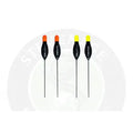 Set of four tackle guru xs cookie carbon floating fishing indicators with black bodies orange and yellow tops for modern anglers