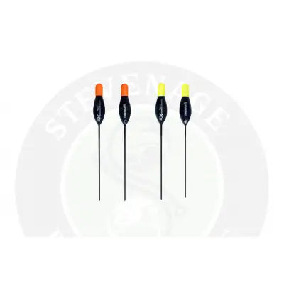 Set of four black carbon cookie fishing floats with orange yellow tops branded sunrise by tackle guru for modern commercial anglers